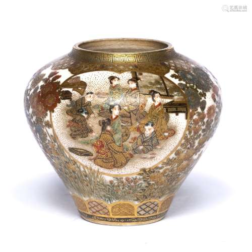 Kyto Satsuma miniature baluster jar Japanese, late Meiji delicately decorated with five ladies and