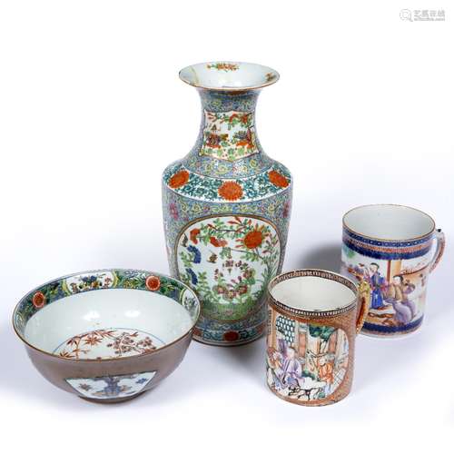 Mandarin porcelain large tankard Chinese, Qianlong 15cm high one other tankard, 13cm, a Chinese