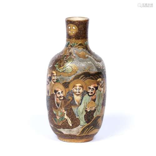 Satsuma vase Japanese, late Meiji with short cylindrical neck decorated all over with the Eighteen