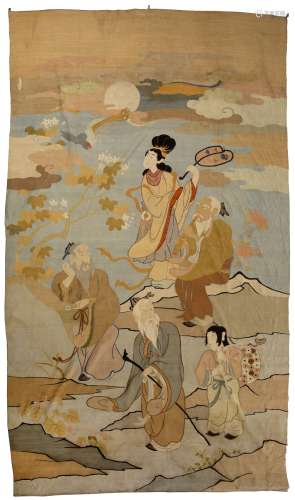 Large Kesi wall hanging Japanese, circa 1900 depicting various louhans and other travelling