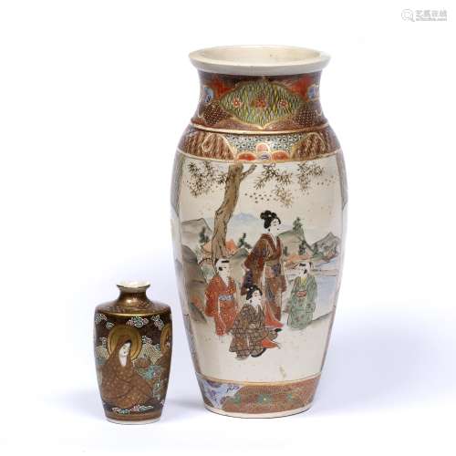 Satsuma vase Japanese, late 19th Century depicting Geisha and children in a garden 31.5cm and a