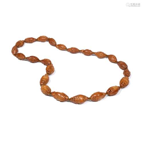 Peach stone/ nut bead necklace Chinese, circa 1900 approx. 74cm