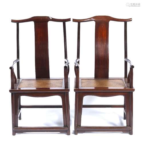 Pair of Ming style armchairs Chinese with inset cane seats 115cm high