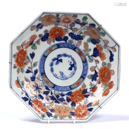 Arita hexagonal plate Japanese, circa 1800 with Imari palette of flowers 23.75cm