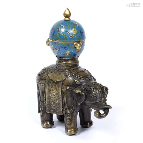 Bronze and cloisonne elephant Chinese, 19th Century the standing elephant with elaborate ornament