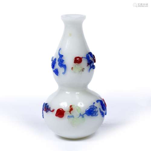 Three-colour Peking overlay glass vase Chinese, 19th century of double gourd form, the milky white