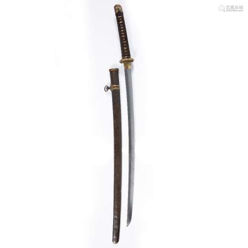 Shin gunto katana Japanese old family blade, metal saya 102cm across