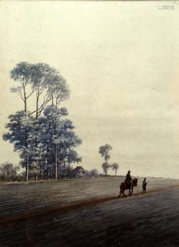 Eika Kato (1869-1942) figures on a country path, watercolour, signed 42cm x 31cm