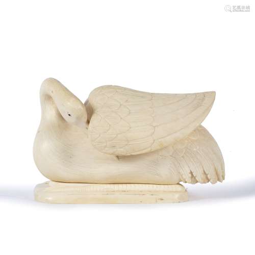 Ivory model of a goose Chinese, circa 1900 modelled with the goose's neck tucked under its wings,