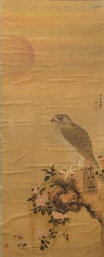 Kano School Japanese, 19th century hanging scroll depicting an eagle perched on a branch,