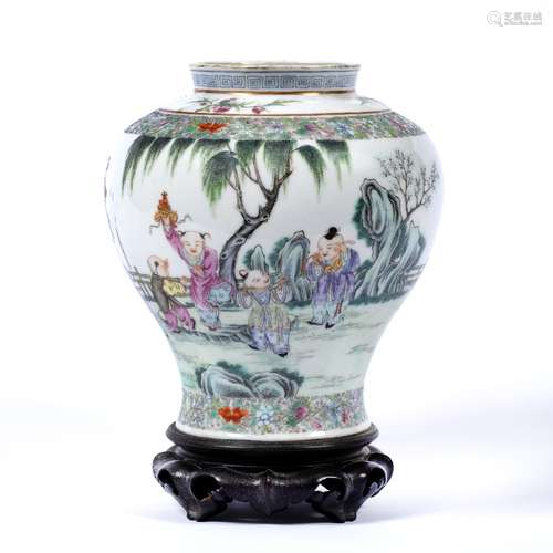 Inverted baluster vase Chinese, 19th/20th Century decorated in the famille rose palette with two