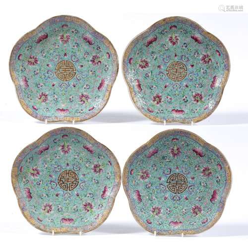 Four polychrome porcelain medallion shaped stands Chinese late19th/early 20th Century each of