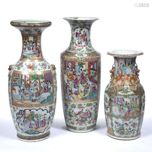 Three Canton porcelain vases Chinese, 19th Century each with panels of courtiers and other