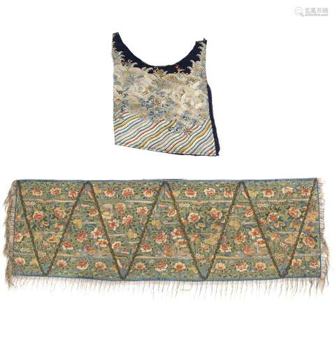 Silk altar cloth Chinese all over embroidered with ducks, birds and butterflies amongst flowering