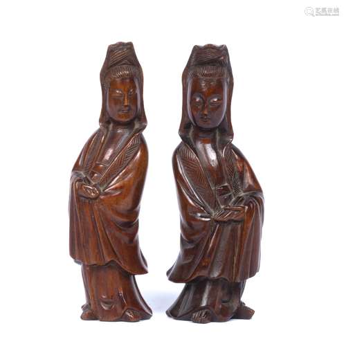 Two carved wood models of Guanyin Chinese, late 19th Century 13cm high