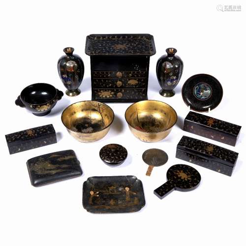 Group of lacquer and other items Japanese, 19th/early 20th Century including a pair of small