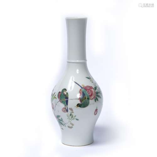 Porcelain vase Chinese, 19th century enamelled with birds sitting on a branch with flowering