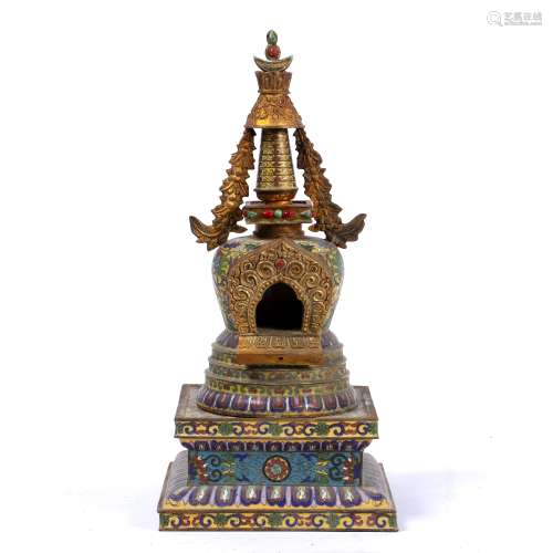 Gilt cloisonne stupa Chinese, 19th Century the stupa of architectural form with a crown bumper,