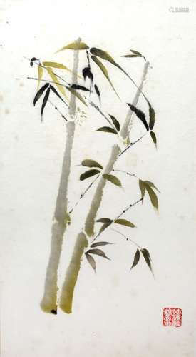 Chinese school study of bamboo, red seal signature 41cm x 23cm and one other Chinese study on