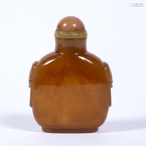 Coffee brown agate snuff bottle Chinese, circa 1820-1860 of rounded square form, the sides with