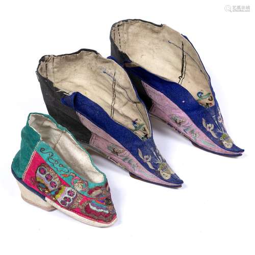 Three embroidered silk shoes Chinese, circa 1900