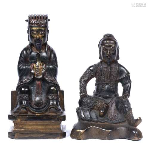 Two bronze figures Sino-Tibetan one in the form of Confucius , part painted 25cm and 21cm