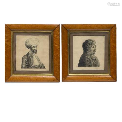Ottoman school 19th Century pair of pen and ink half length studies 15cm square