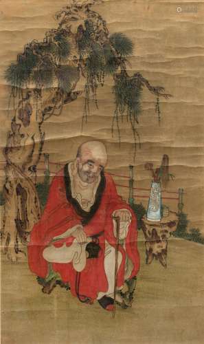 Chinese school the study of Shou the immortal seated under a pine tree in the Ming style 63cm x 37.