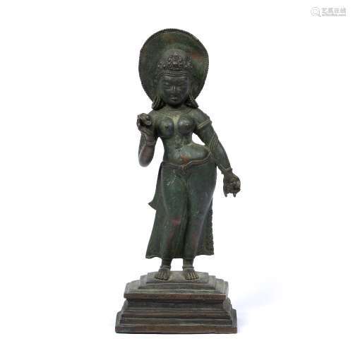 Bronze Shiva Indian, 17th/18th Century the standing figure holding a flower in her right hand on a
