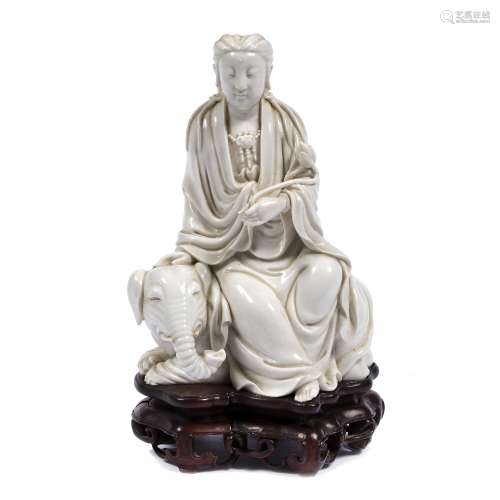 Dehua porcelain figure of Guanyin Chinese, early 18th Century upon a reclining elephant with head