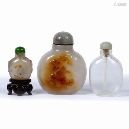 Three snuff bottles Chinese the largest decorated with a scholar on animal back (3)