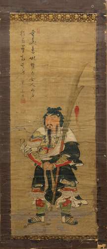 Chinese school scroll in the Yuan style depicting full length portrait of a Mogul Emperor in