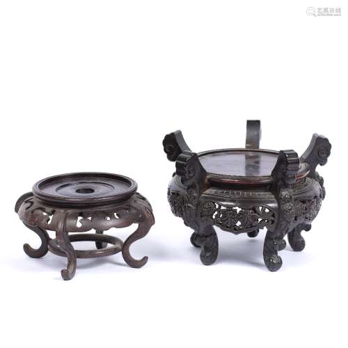 Hardwood carved stand Chinese, 19th Century 19cm and one other stand 15cm (2)