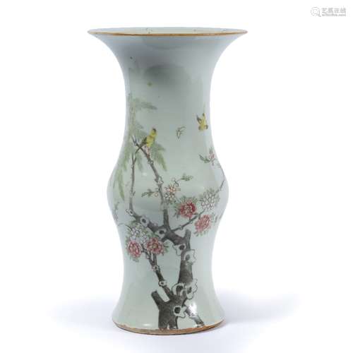 Baluster vase Chinese, late 19th Century painted with blossom and canaries 35cm high