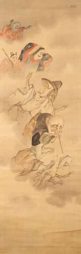 Attributed to Maekawa Bunrei Japanese, Meiji 1837-1917 the hundred night demons, hanging scroll, ink