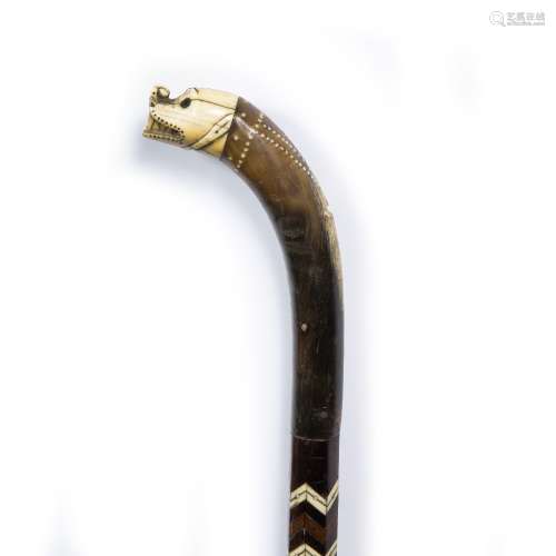 Mughal walking stick Indian, 18th/19th Century the tip modelled as an open mouthed serpent supported