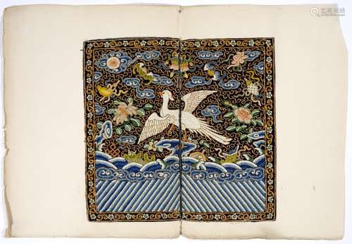 Kesi civil official's rank badge of a flycatcher Chinese, mid 19th Century the paradise bird