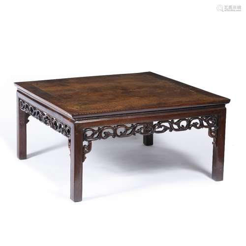 Opium hardwood table Chinese, 19th Century with carved frieze 92cm square x 47cm high