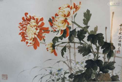 Three floral studies Chinese, 20th Century watercolours, each with inscriptions and water marks