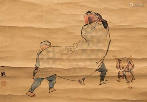 Mori Ippo Japanese, early 19th Century 1798-1871 children playing with a dragon costume, hanging