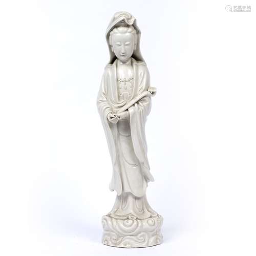 Standing blanc de chine model of Guanyin Chinese,19th/20th Century figure holding a ruyi sceptre