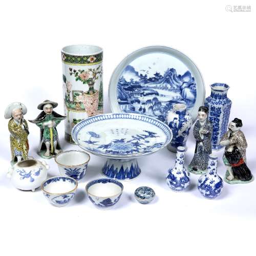 Group of ceramics Chinese, 19th/20th Century including blue and white pedestal stand with