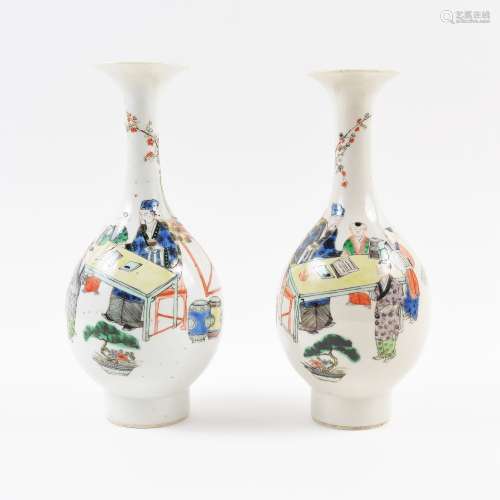Pair of vases Chinese, 18th/19th Century decorated with children in a school with a scholar at the