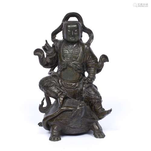 Bronze figure of Fu Yen Yeng Fu Guardian of the North Chinese, late Ming seated upon a tortoise