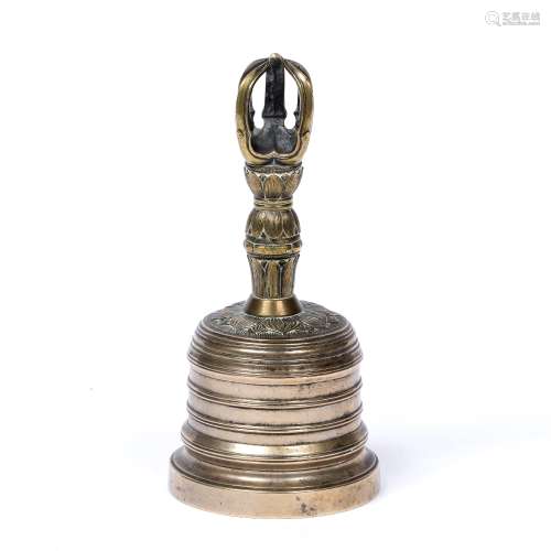 Bronze bell Sino-Tibetan, 18th Century the vajra above lotus column, the bell of reeded form with