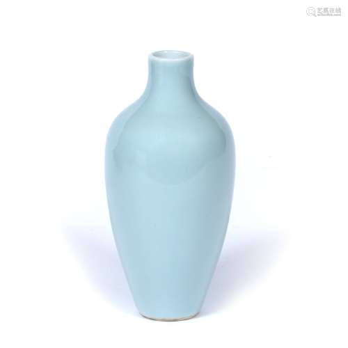 Pale blue porcelain small vase Chinese monochrome, of tapering form with four character mark 13cm