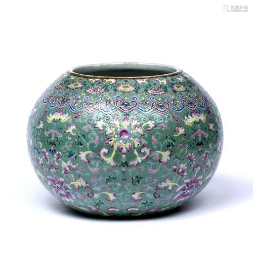 Globular shaped bowl Chinese, Guangxu (1875-1908) decorated against a green ground with enamelled