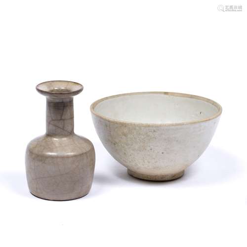 Glazed bowl Chinese, Song Dynasty 15cm and a small baluster vase, 13.5cm high