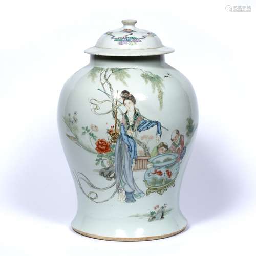 Baluster porcelain vase and cover Chinese, late19th/early 20th Century painted with a lady and