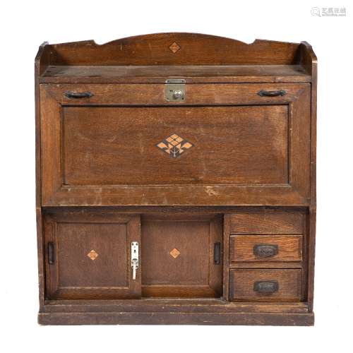 Arts & Crafts cabinet Japanese, Meiji with drop down writing slope and inlaid diamond details 69cm